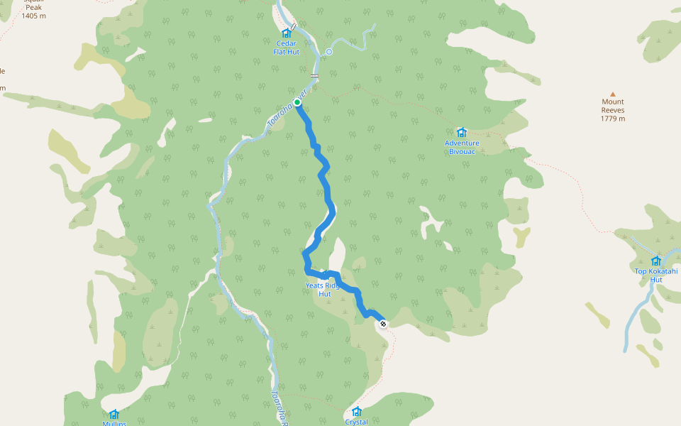 Yeats Ridge Track walking route map in Kokatahi