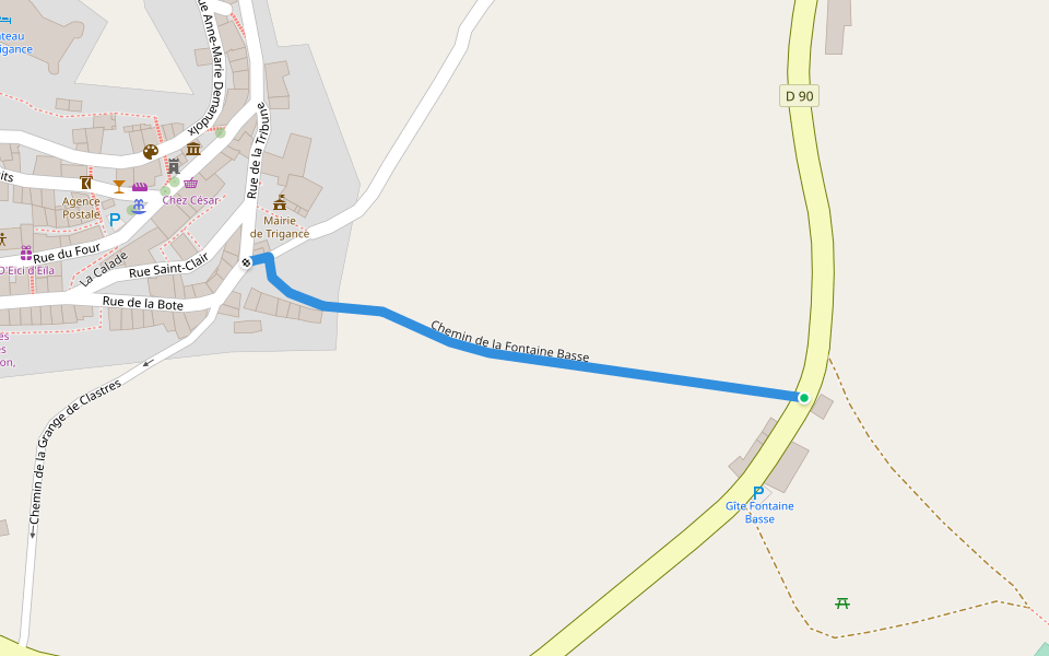 Chemin de la Fontaine Basse walking route map in Trigance