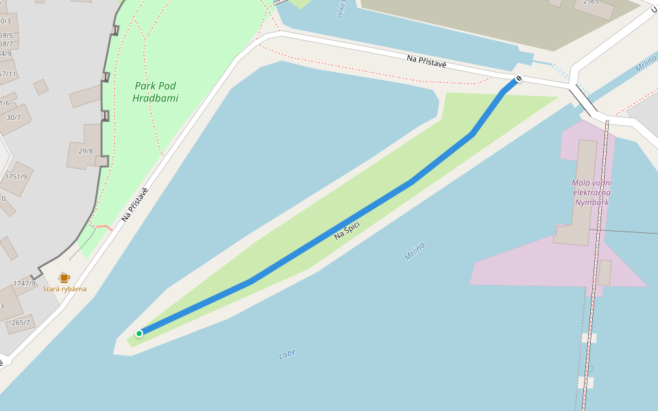 Na Špici walking route map in Nymburk