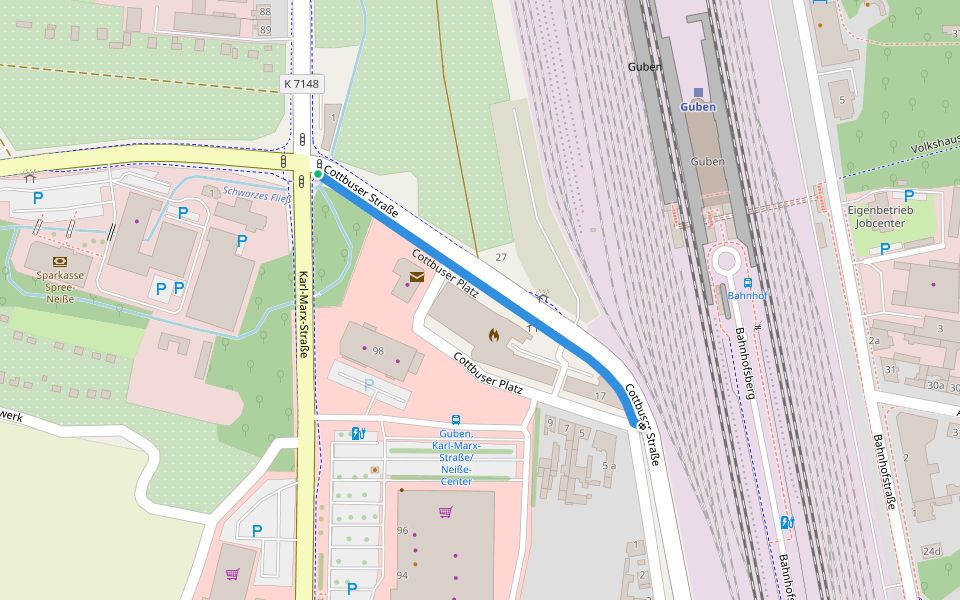 Cottbuser Platz walking route map in Guben