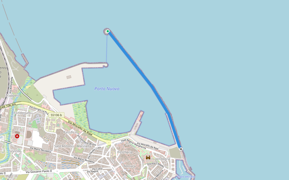 Porto Nuovo walking route map in Crotone