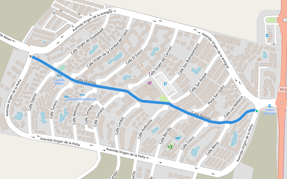 Calle Orchilla walking route map in Castillo Caleta de Fuste
