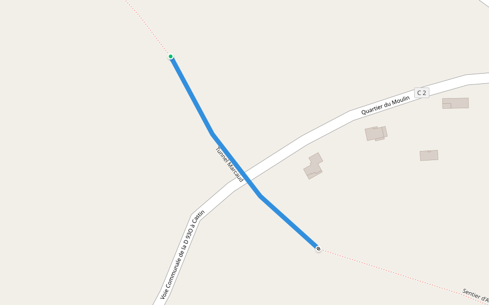 Tunnel Marcaud walking route map in Castin