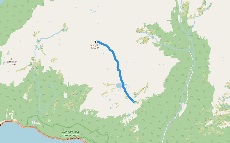 Dalsbotnen-Hestfjellet walking route map in Grinde