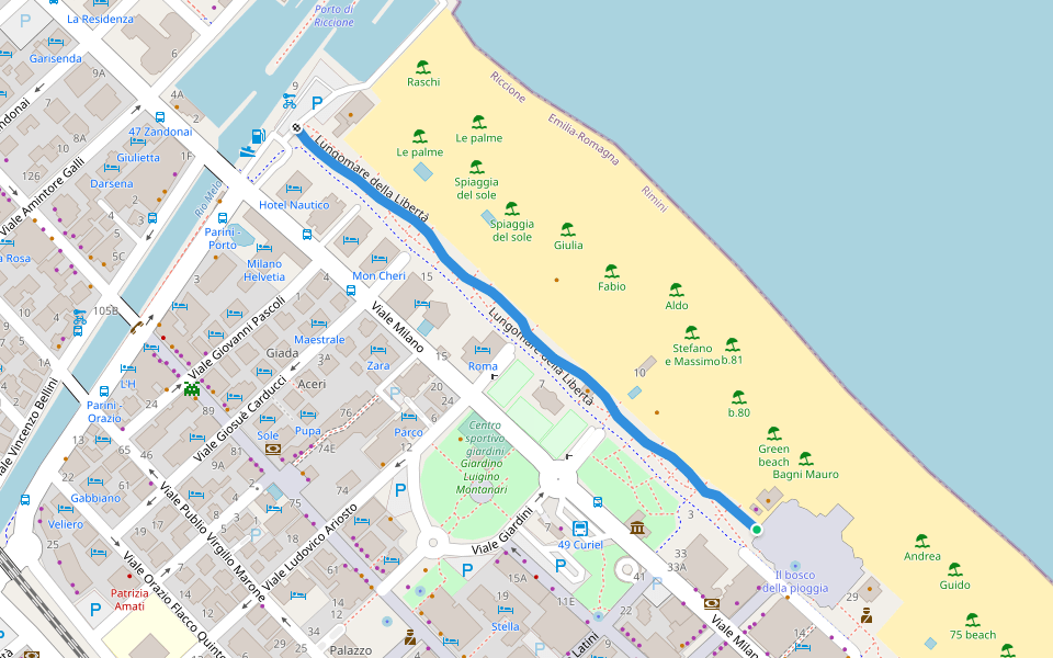 Lungomare della Libertà walking route map in Riccione
