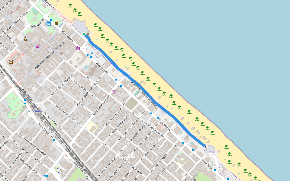 Lungomare della Repubblica walking route map in Riccione