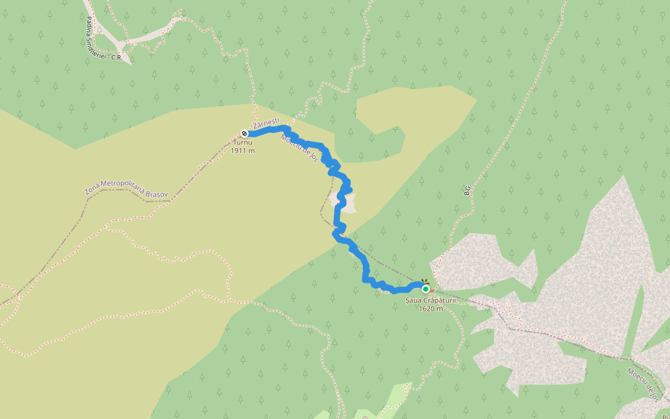 Traseu turistic Șaua Crăpăturii - Vârful Turnu walking route map in Zărnești