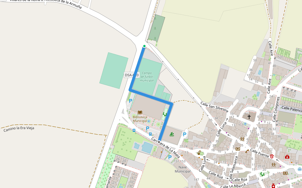 Paseo de la Armuña walking route map in Villares de la Reina