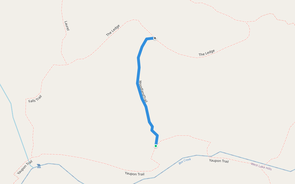 WoodlandTrail walking route map in West Lake Hills