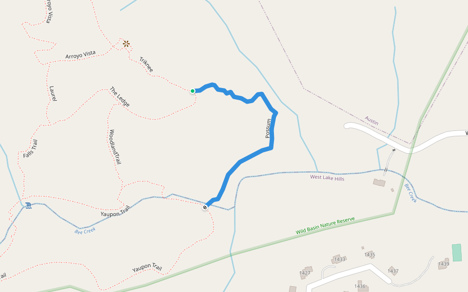 Possum walking route map in West Lake Hills