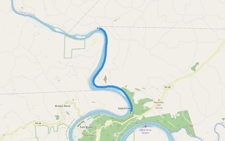 Armstrong Trail walking route map in East Brady