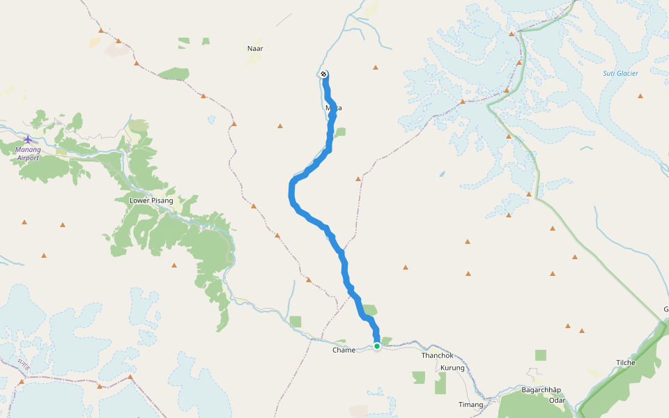 Trail to Nar-Phu walking route map in Chame