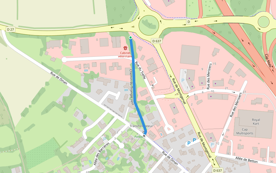 Chemin du Triangle Vert walking route map in La Mézière