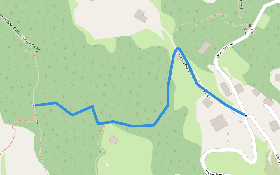 Sentiero Bosco delle streghe - Bologna walking route map in Perledo
