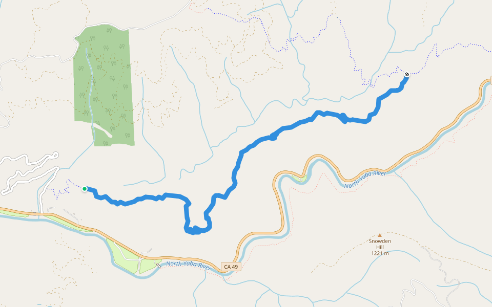 Fiddle Creek Ridge Trail walking route map in Camptonville