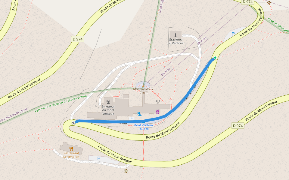 Mont-Ventoux road walking route map in Bédoin, Provence-Alpes-Côte d'Azur