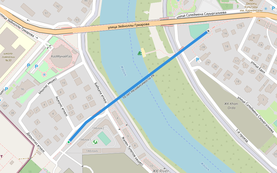 10 лет Независимости РК walking route map in Atyrau