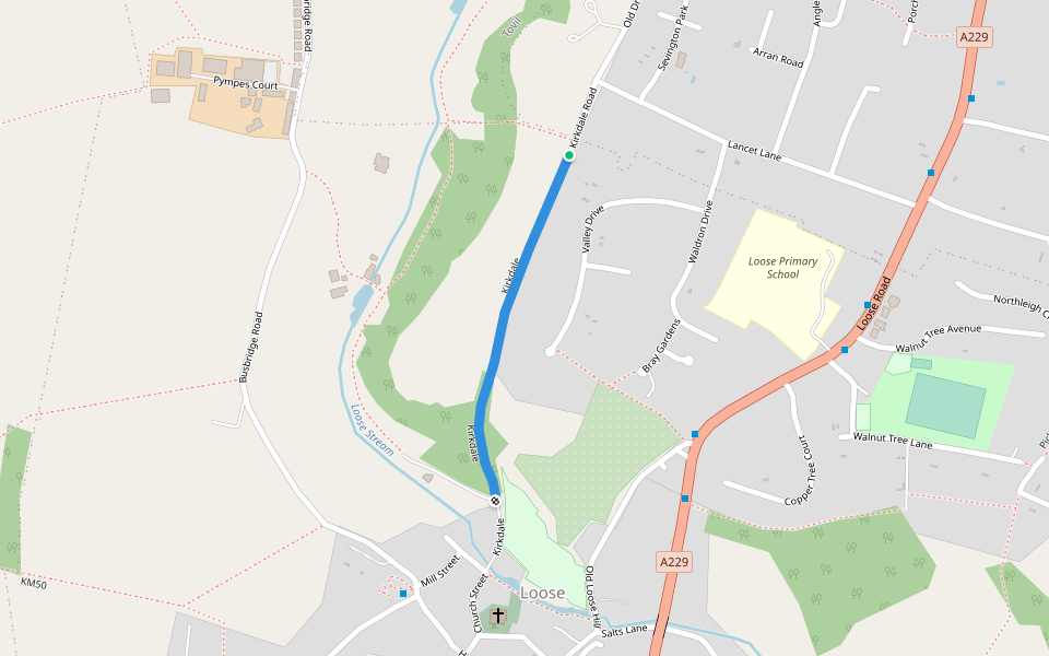 Kirkdale walking route map in Loose