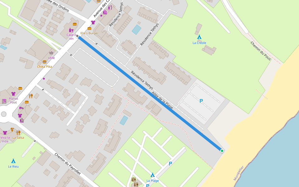 Allée de la Plage walking route map in Marseillan