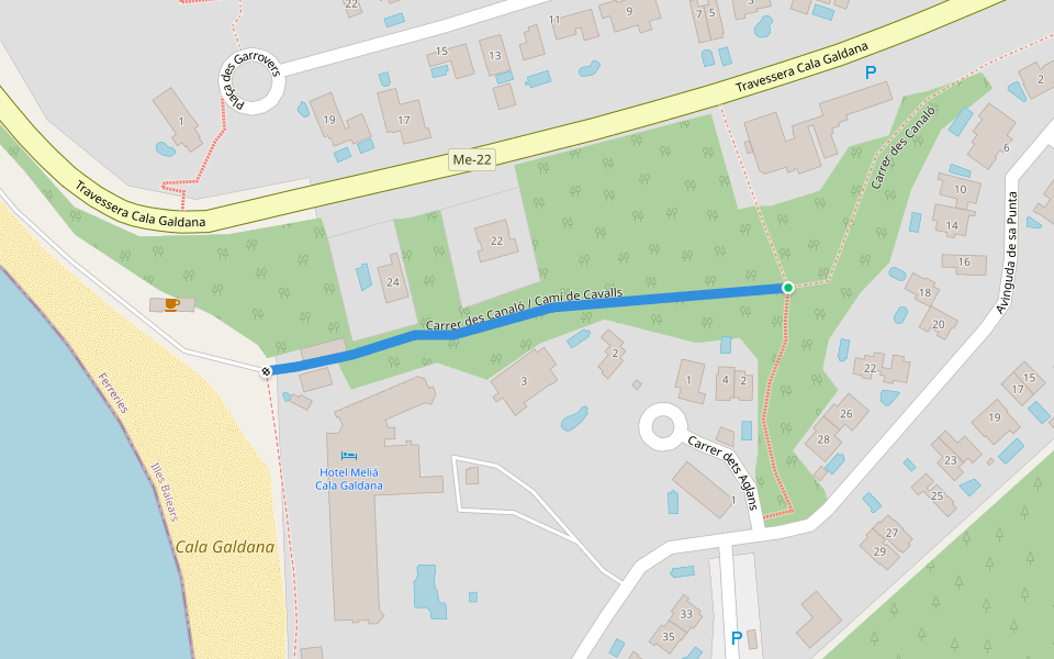 Carrer des Canaló / Camí de Cavalls walking route map in Cala Galdana