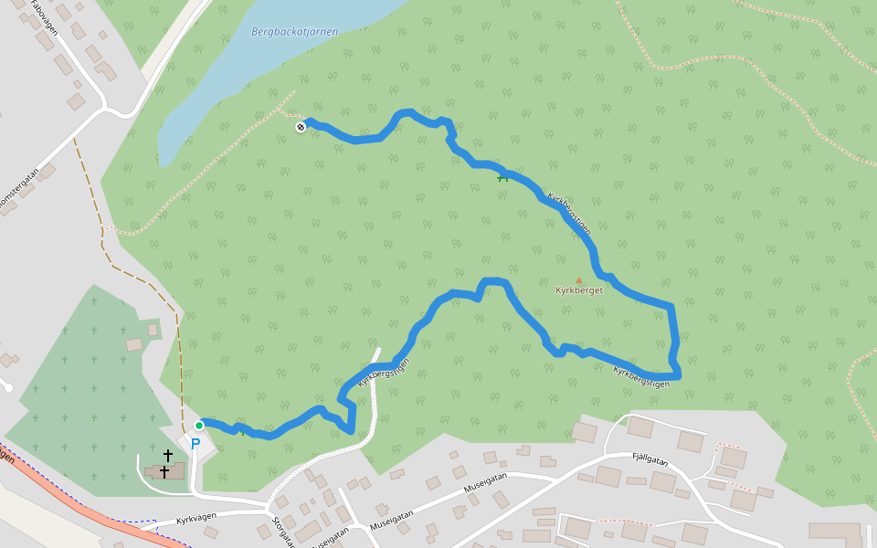 Kyrkbergstigen walking route map in Vilhelmina