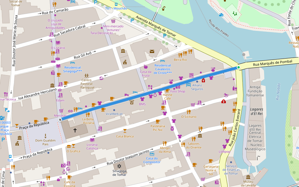 Rua Serpa Pinto walking route map in Tomar