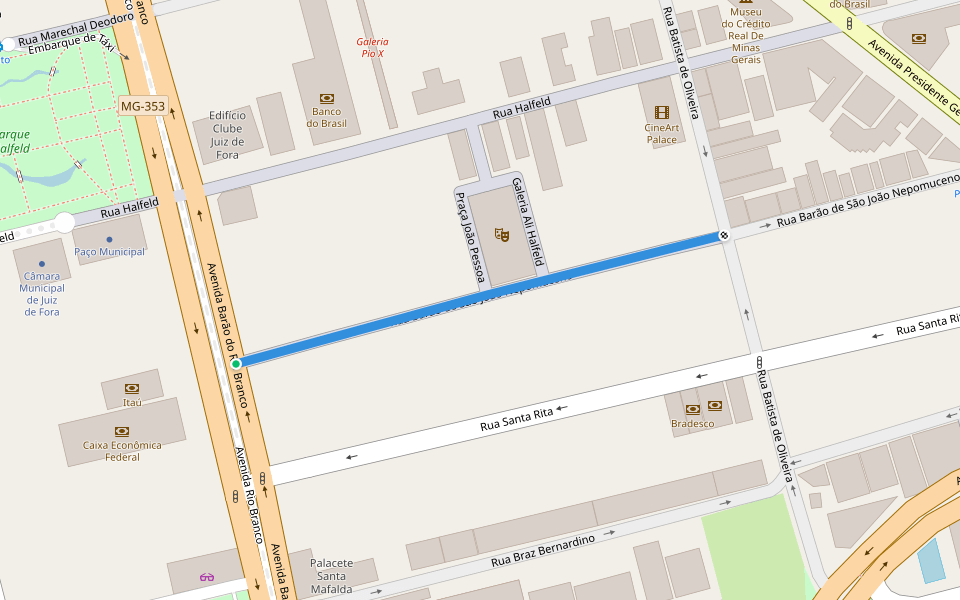 Rua Barão de São João Nepomuceno walking route map in Juiz de Fora