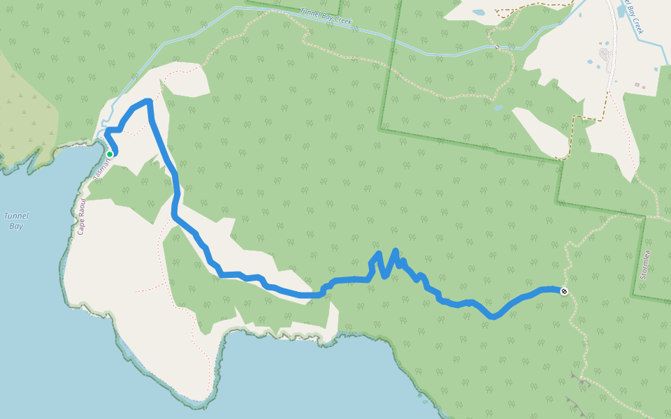 Tunnel Bay Track walking route map in Cape Raoul