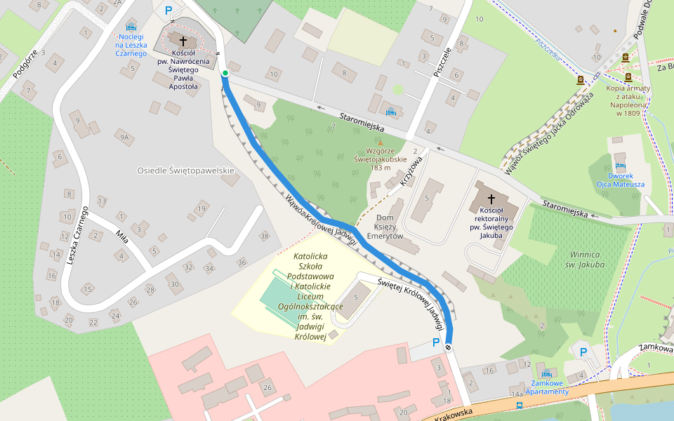 Wąwóz Królowej Jadwigi walking route map in Sandomierz