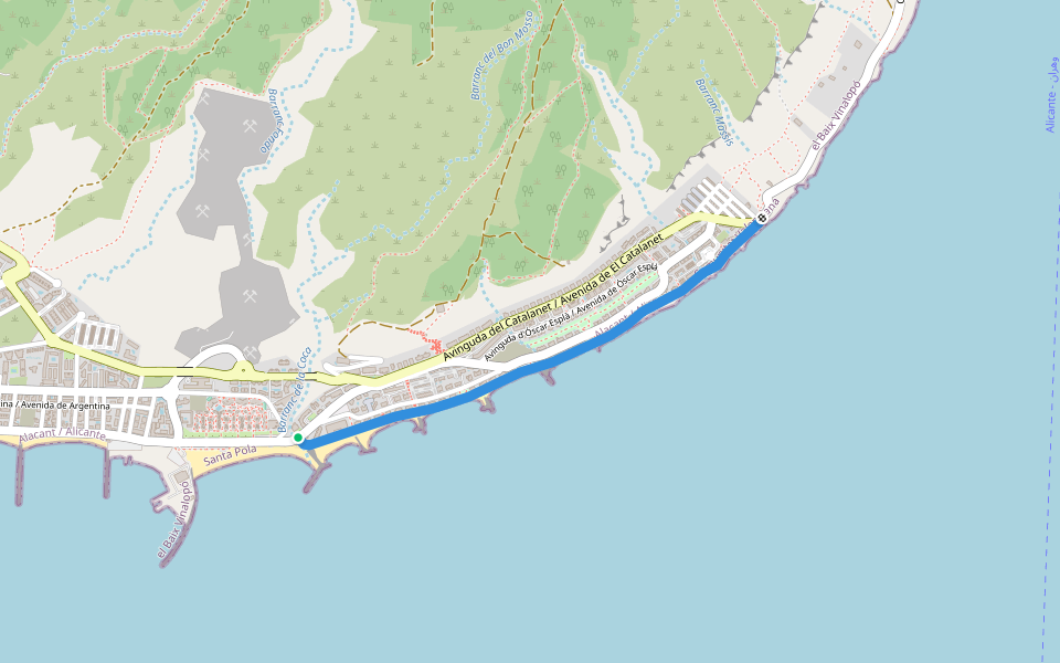 Passeig Vice-Almirall Blanco García / Paseo del Vicealmirante Blanco García walking route map in Santa Pola