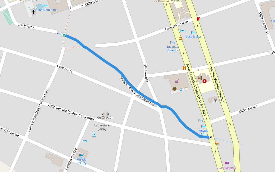 Andador Revolución Mexicana walking route map in San Blas