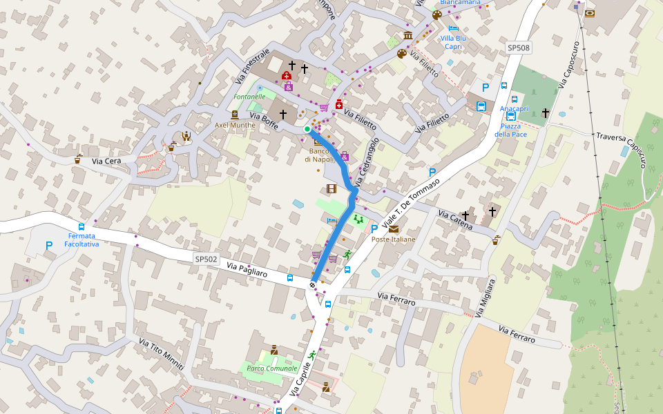 Via Giuseppe Orlandi walking route map in Anacapri