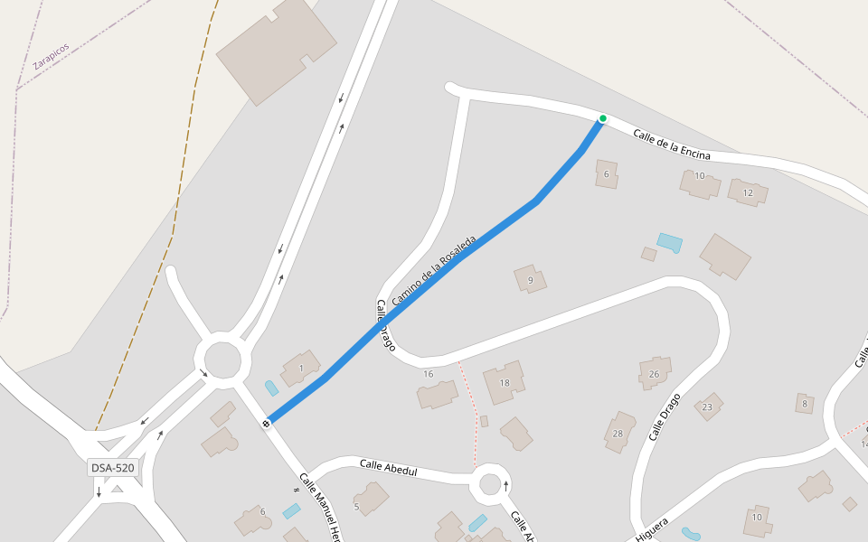 Camino de la Rosaleda walking route map in Carrascal de Barregas