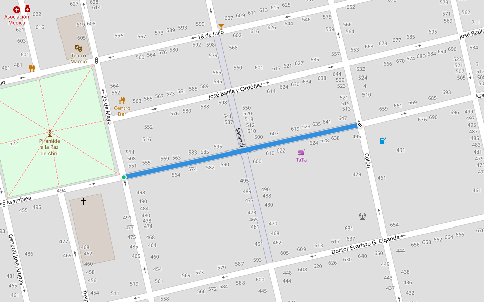 Asamblea walking route map in 25 de Agosto