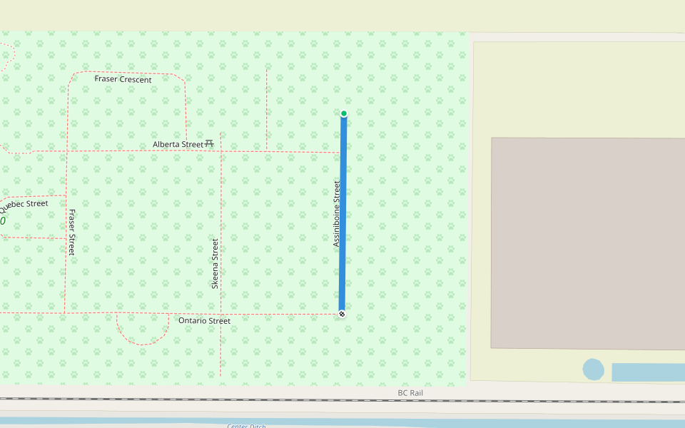 Assiniboine Street walking route map in Delta