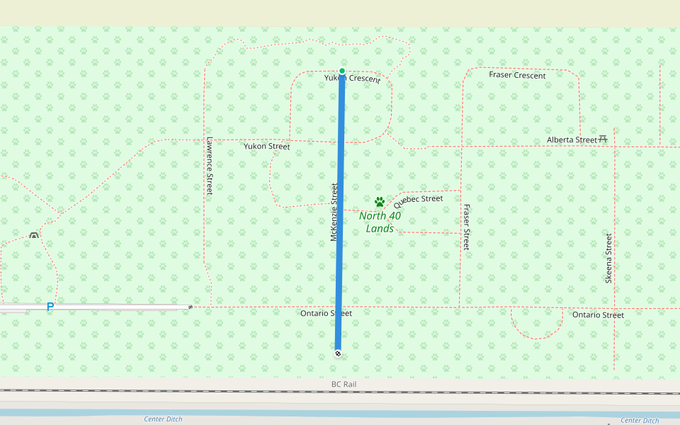 McKenzie Street walking route map in Delta