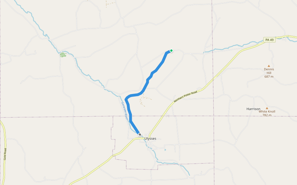 Coudersport and Port Allegany Railroad walking route map in Ulysses