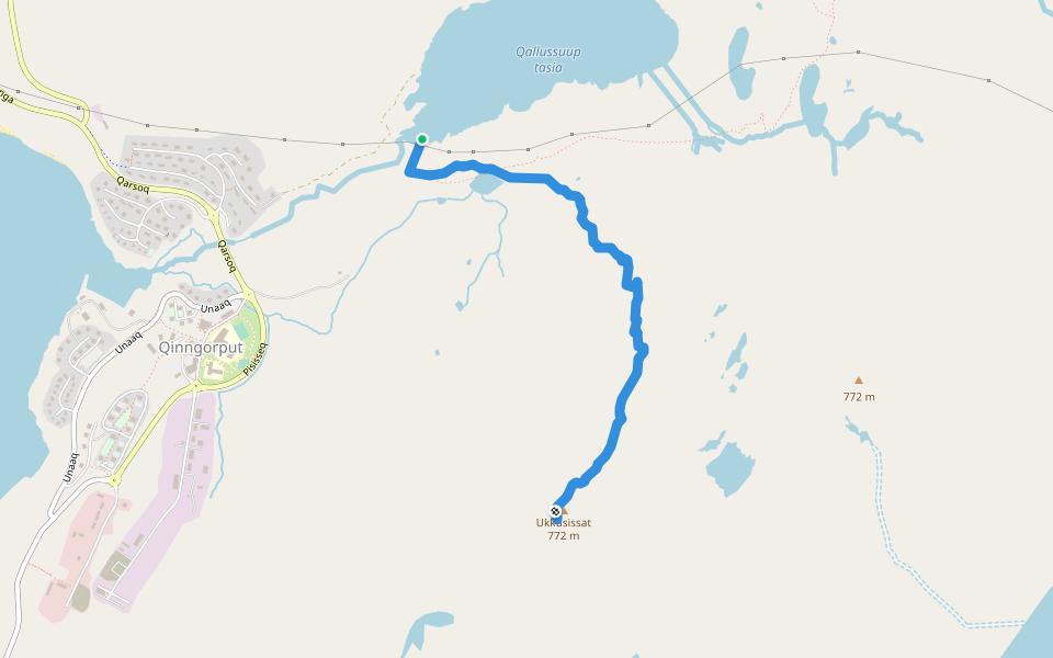Orange route walking route map in Nuuk