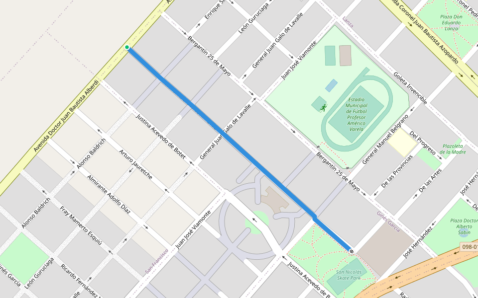 Petonal Raúl Scalabrini Ortiz walking route map in San Nicolás de Los Arroyos