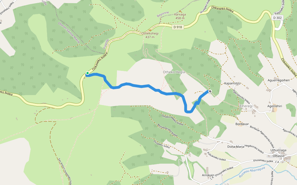 Latsaminhureko bidea walking route map in Pagolle