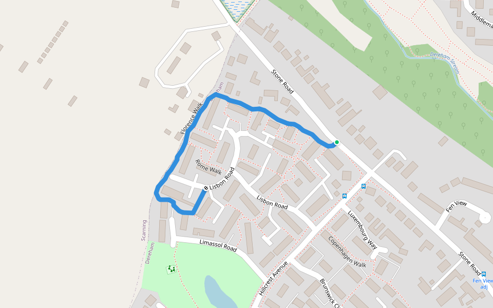 Florence Walk walking route map in Dereham