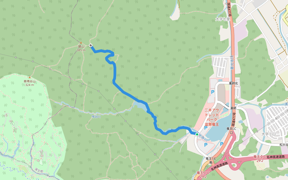 鏡山ハイキングコース鳴谷ルート walking route map in Ryuo