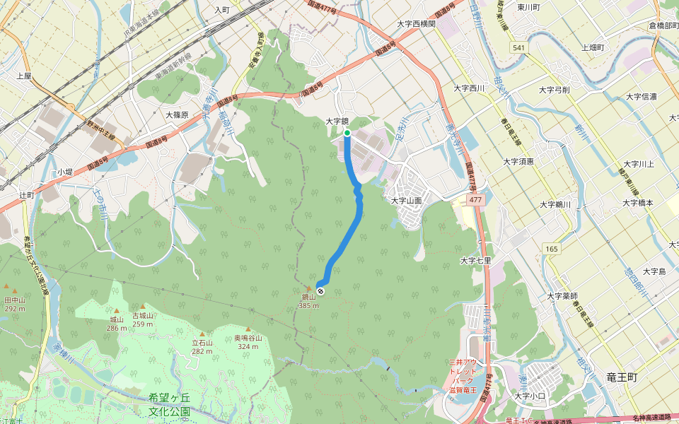 鏡山ハイキングコース大谷池ルート walking route map in Ryuo