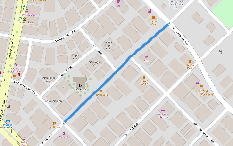 Sanat Sokak walking route map in Diyarbakır