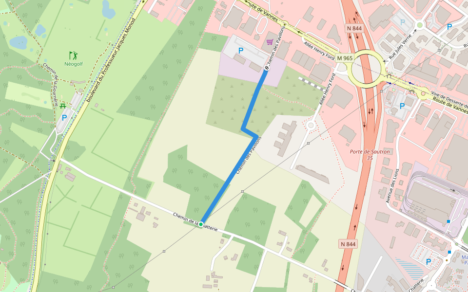 Chemin des Pavillons walking route map in Saint-Herblain
