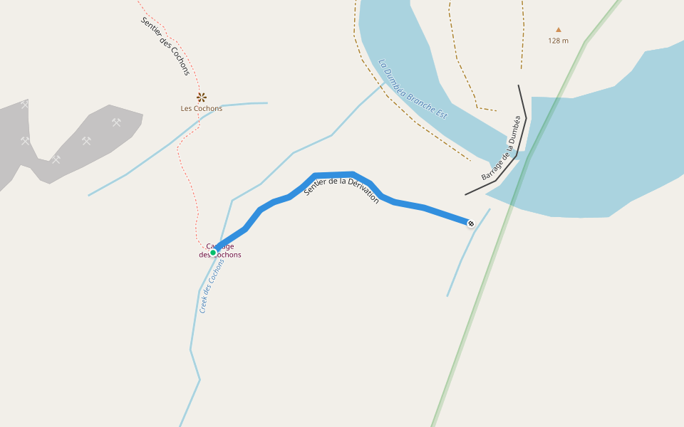 Sentier de la Dérivation walking route map in Dumbea