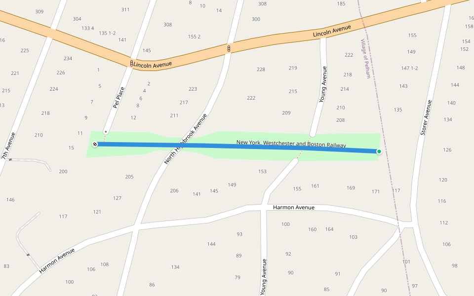 New York, Westchester and Boston Railway walking route map in New Rochelle