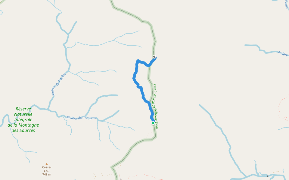 Piste du Pic du Rocher walking route map in La Coulee