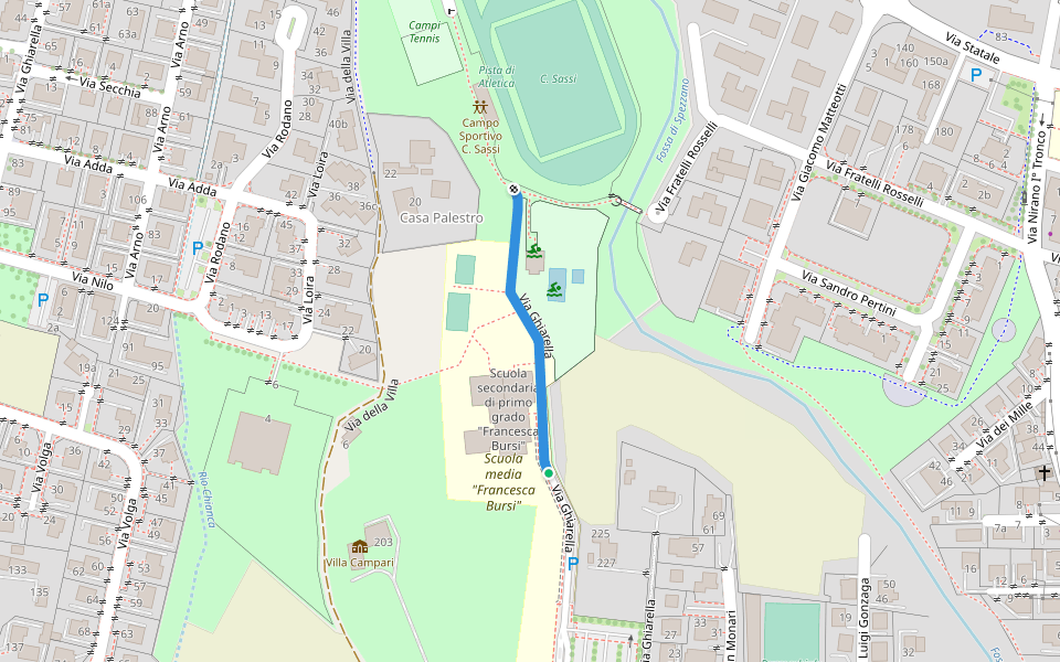 Via Ghiarella walking route map in Fiorano Modenese
