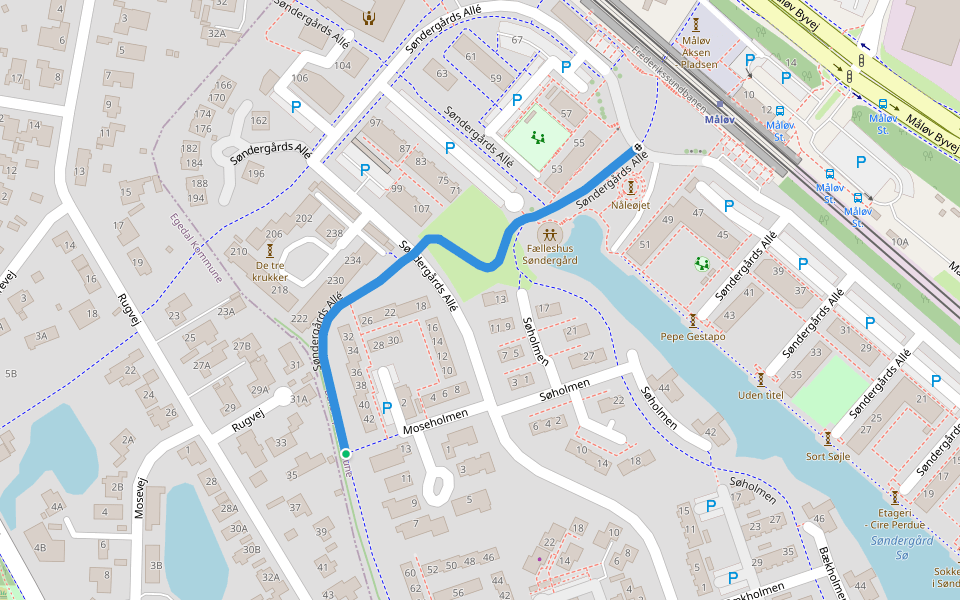 Søndergårds Allé walking route map in Måløv